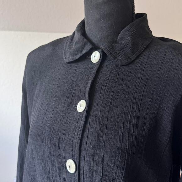 vintage Clio Black button up blouse jacket sz m rayon minimalist lagenlook - Picture 8 of 8